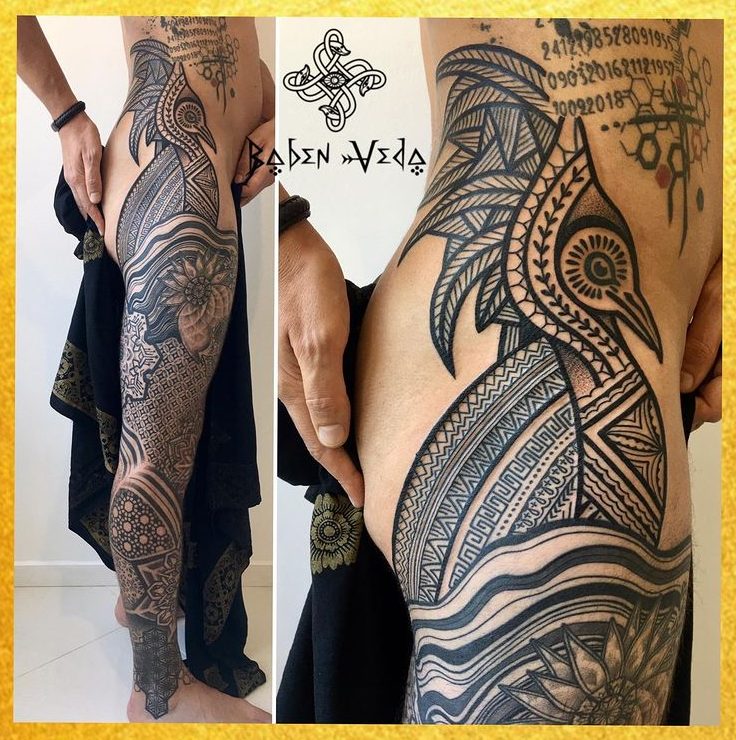spiritual mandala tattoo side body leg
