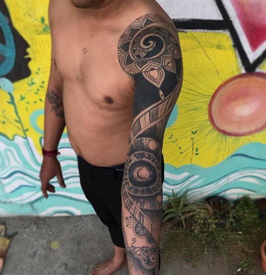 spiritual sleeve tattoo spiral mandala