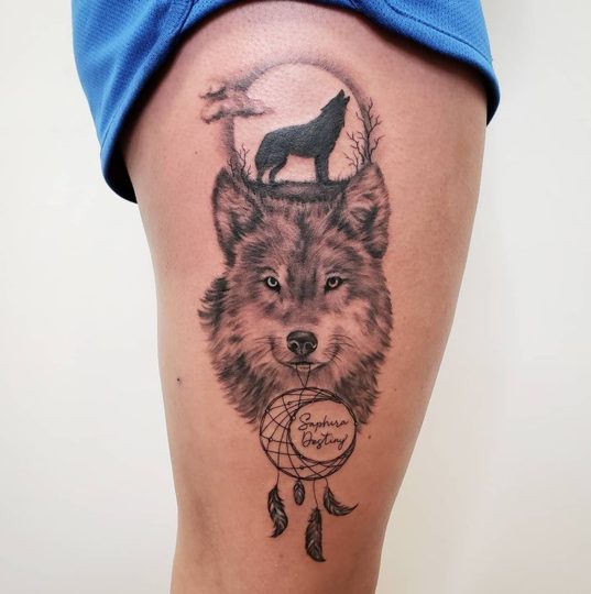 spiritual wolf tattoo dreamcatcher