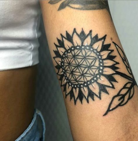 sunflower flower of life spiritual tattoo