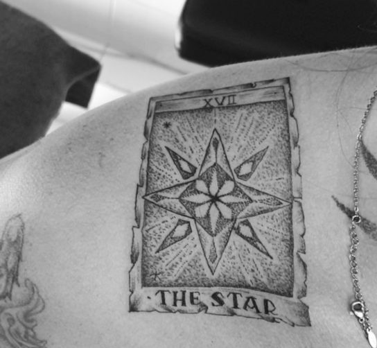 Tarot card tattoo star shoulder
