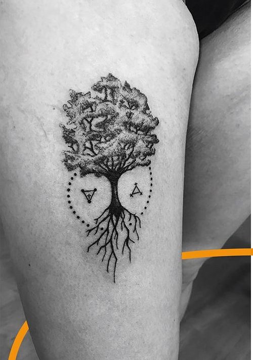 tree of life spiritual tattoo leg