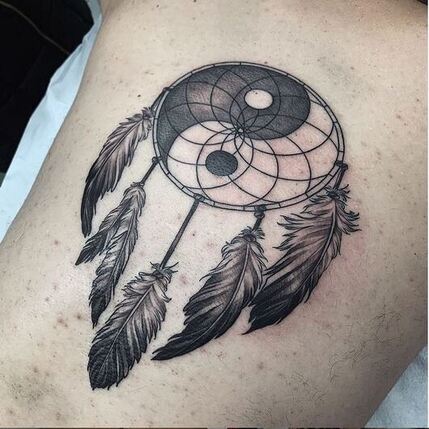 yin yang dreamcatcher tattoo feathers