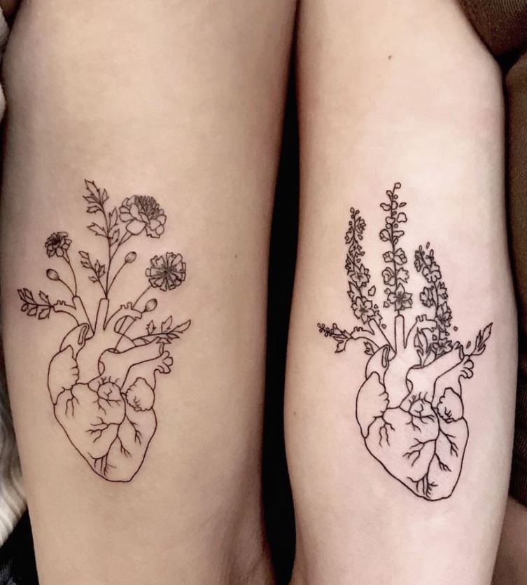 heart to heart best matching couples tattoos