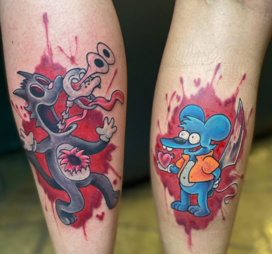 itchy and scratchy simpsons matching couple tattoos