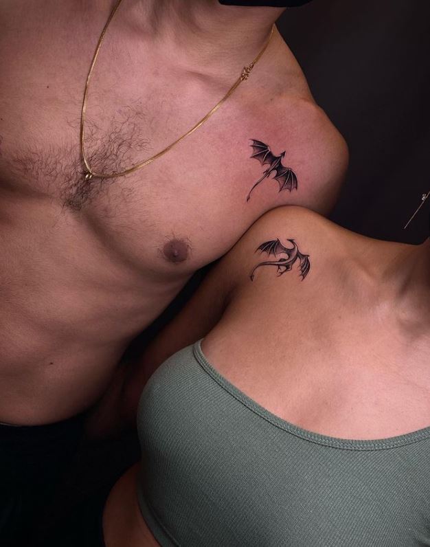 matching couple tattoos dragon