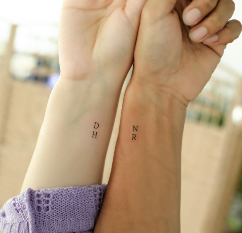 matching couple tattoos initials