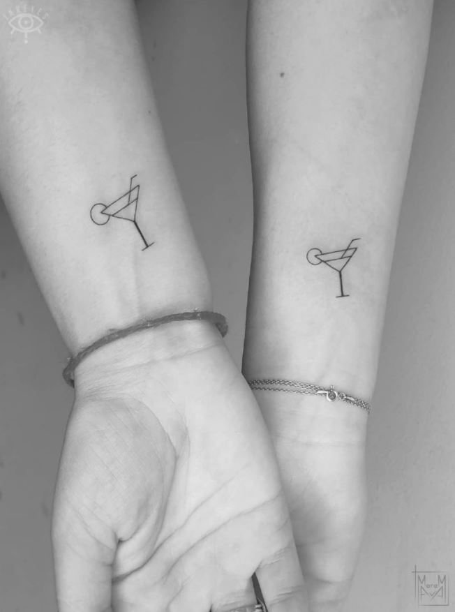 matching couple tattoos wine cocktails