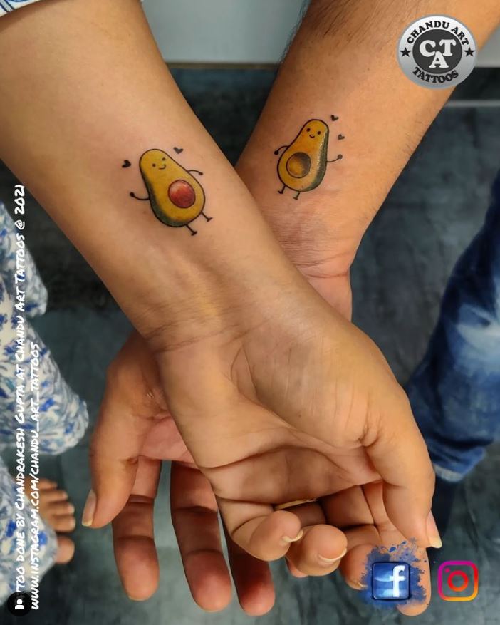 matching avocado couple tattoos