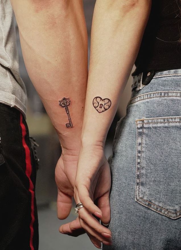 matching couple tattoo lock and key