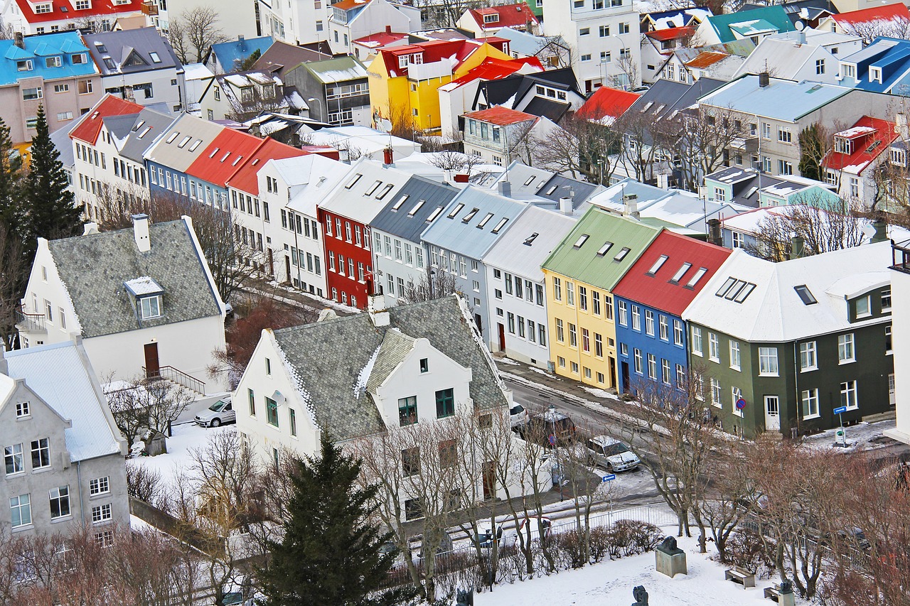 Reykjavik Houses Top View At Christmas